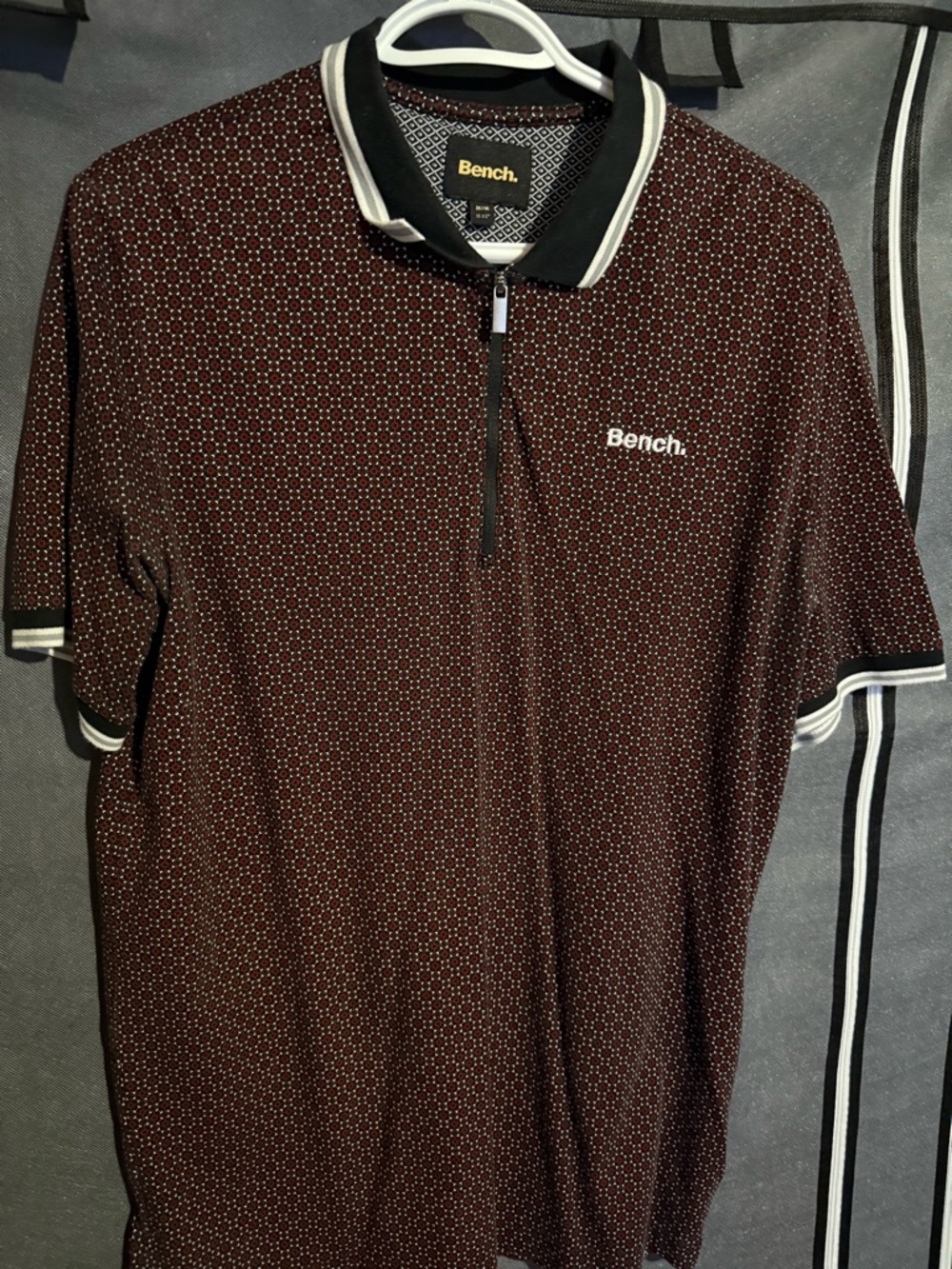 Bench Men's Burgundy Zip Polo with Contrast Trim